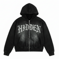 Black hoodie with 'HIDDEN' text on a gray background